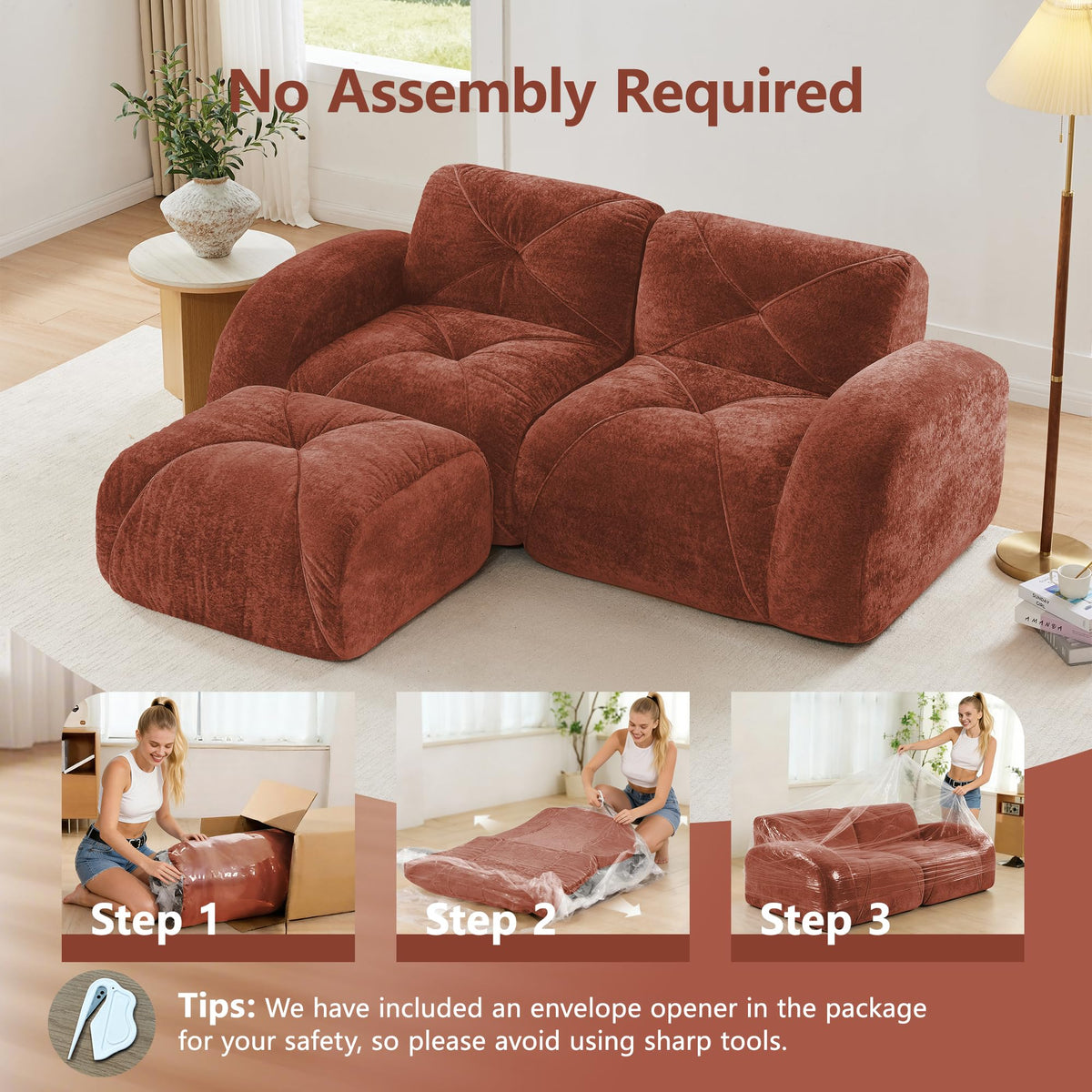 L-Shaped Velvet Sofa with Ottoman L5161