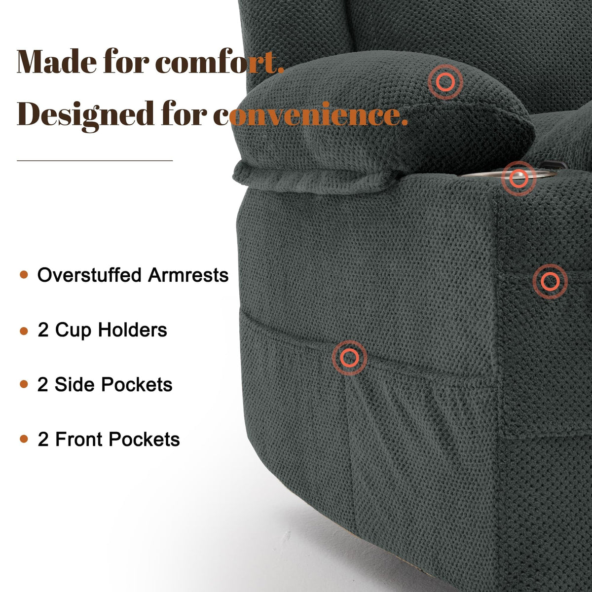 Gray Swivel Rocker Recliner with Massage & Heat C121409
