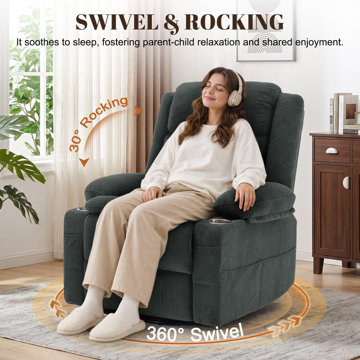Gray Swivel Rocker Recliner with Massage & Heat C121409