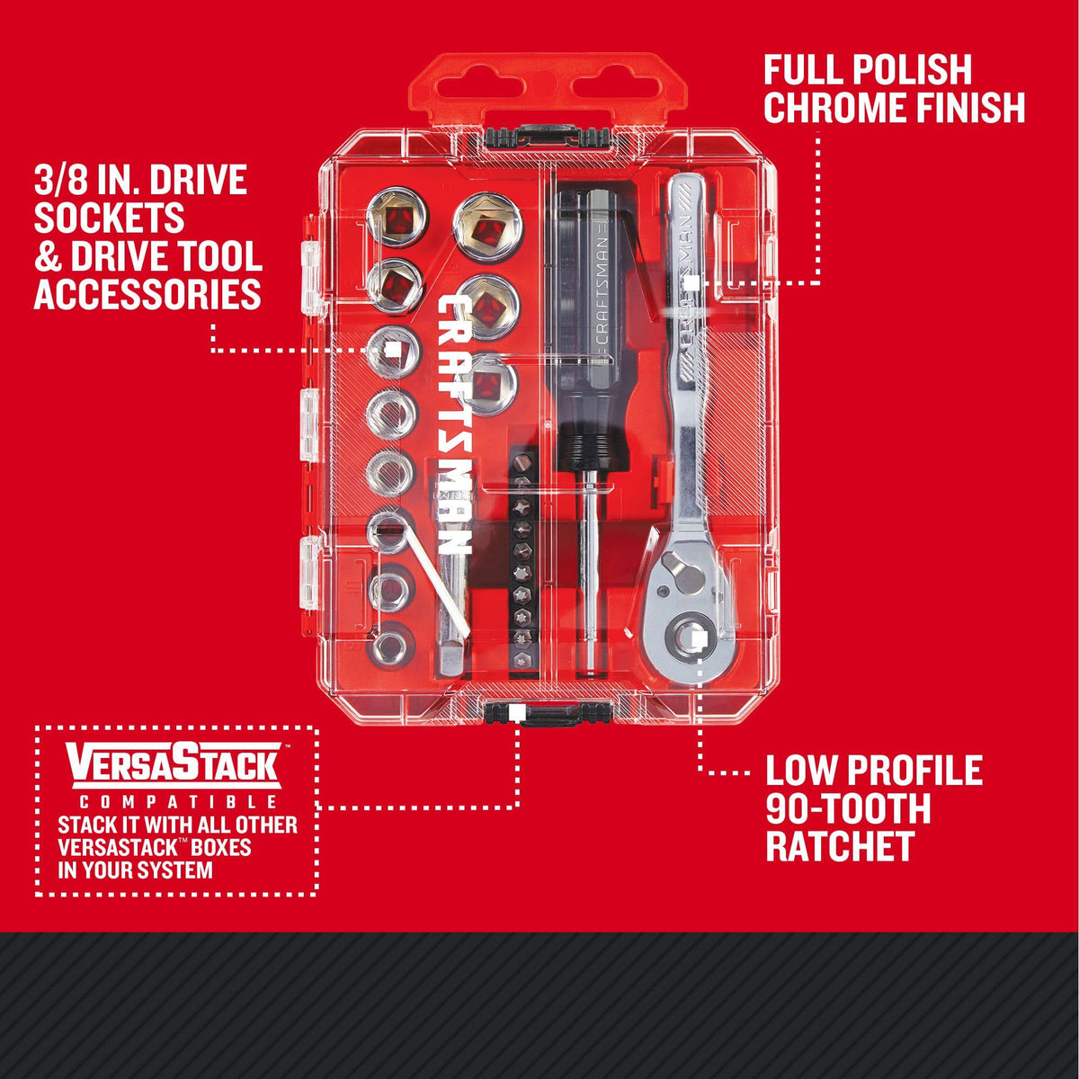 24 Piece 3/8 Inch Drive Metric Mechanics Tool Set S72771