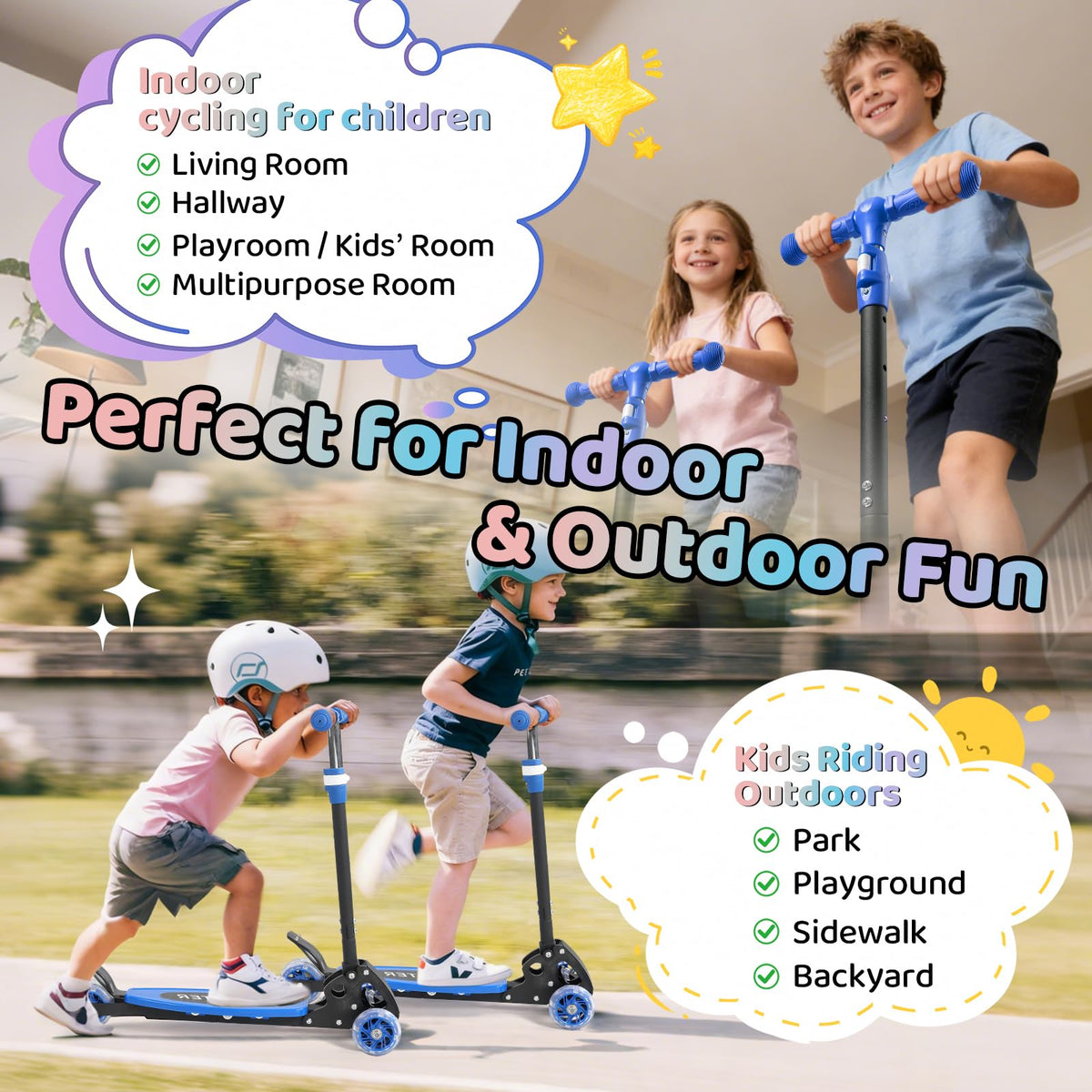 Three Wheeled Light Up Foldable Kick Scooter W49796