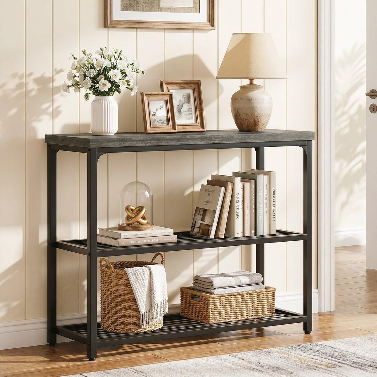 32" 3-Tier Oak Grey Console Table U783717