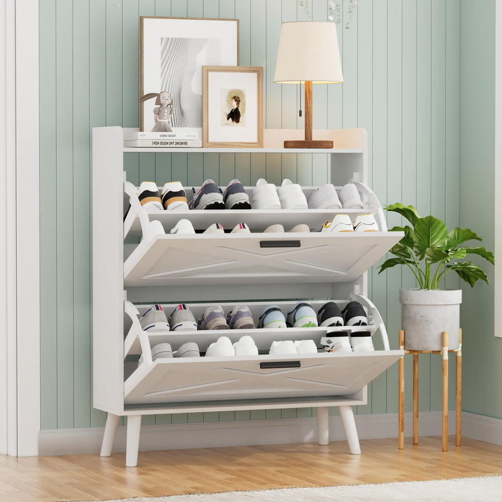 Farmhouse Shoe Storage Cabinet with Flip Drawers N2478