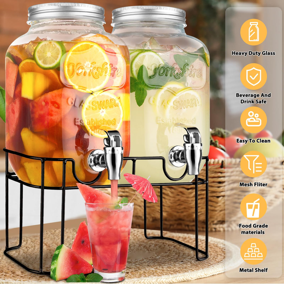 1 Gallon Glass Drink Dispenser with Stand and Spigot V931399