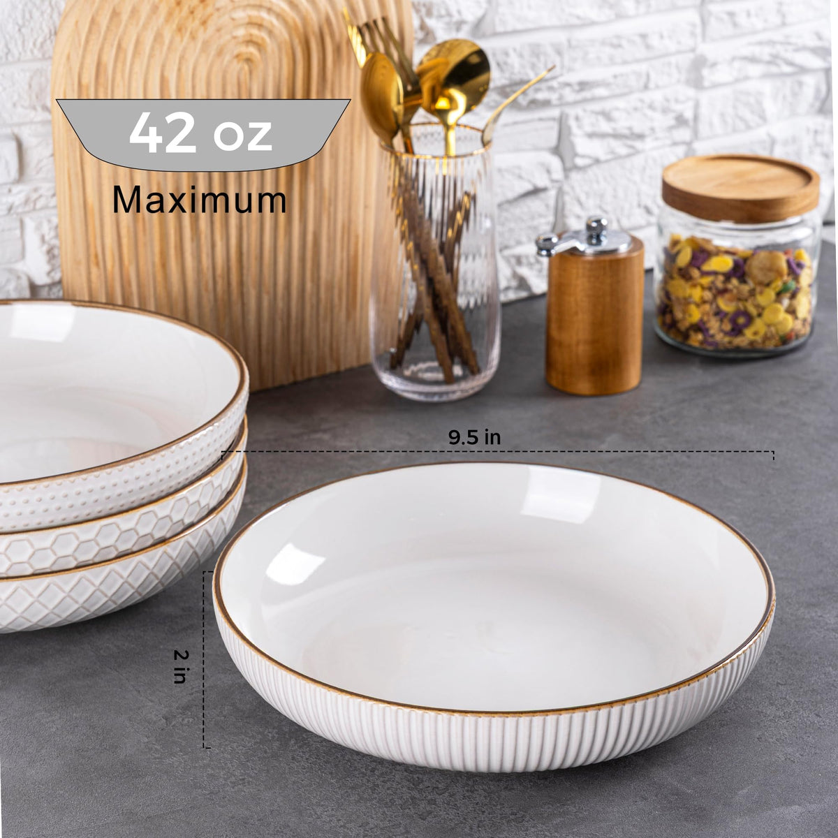 9.5'' 42 Ounce Stoneware Ceramic Pasta Bowls Set of 4 Y624