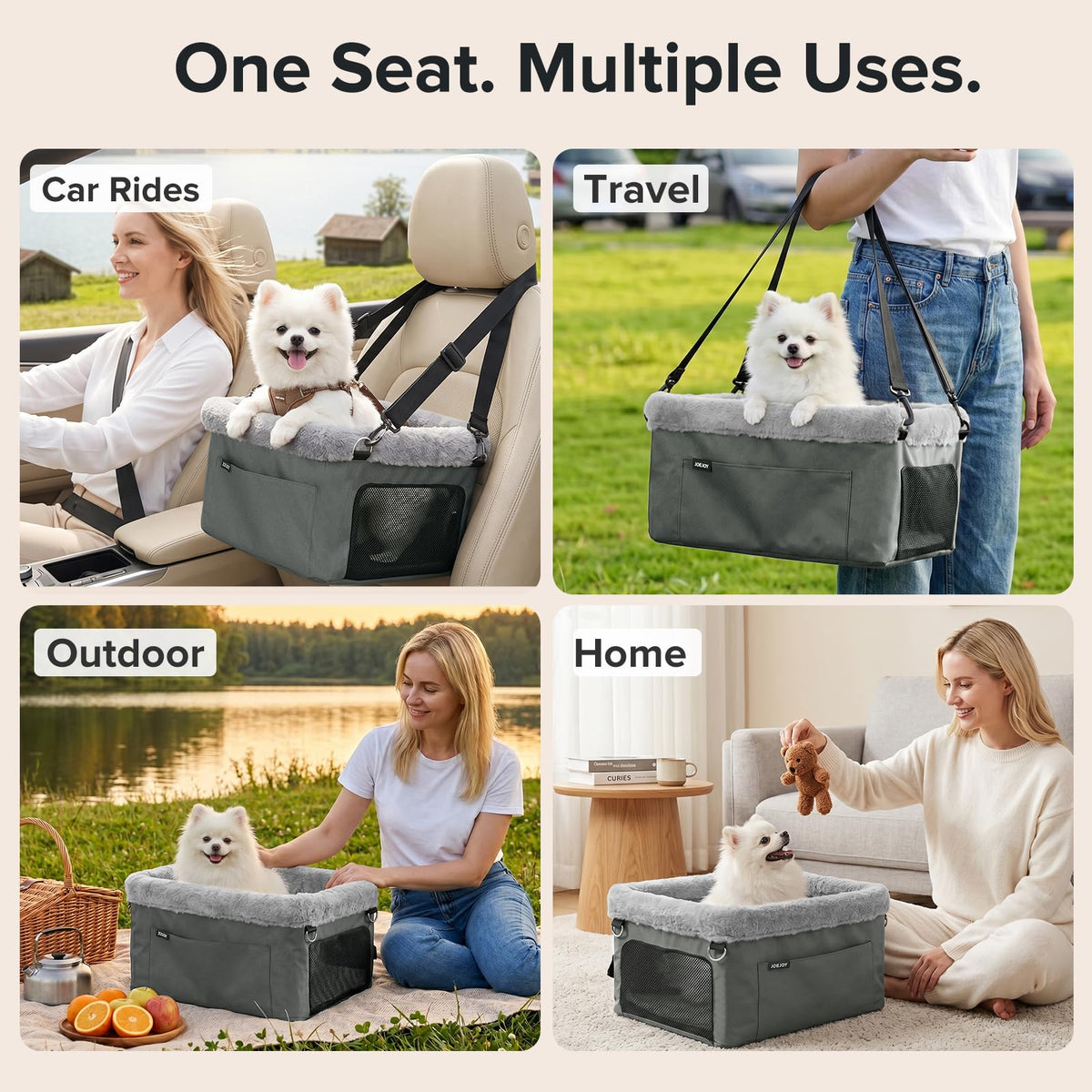 Dog Booster Seat with Metal Frame and Safety Leash, Grey G558771