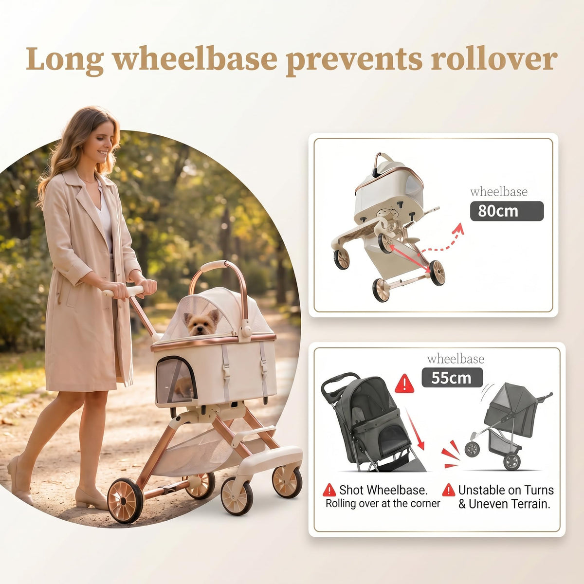Pink Pet Stroller with One-Touch Brake D1359