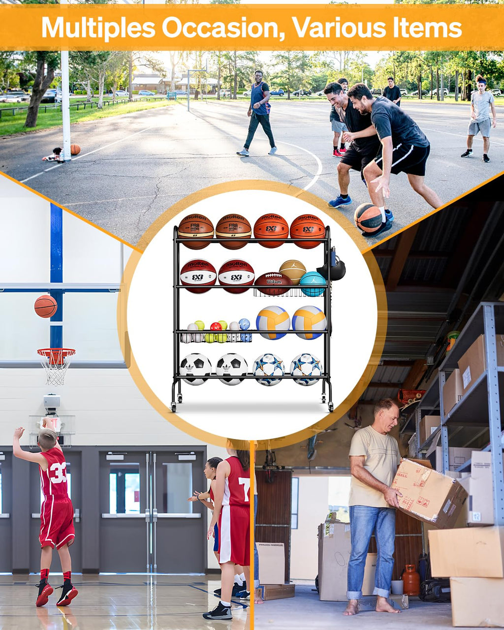 4 Tier Basketball Rack with Wheels G643383