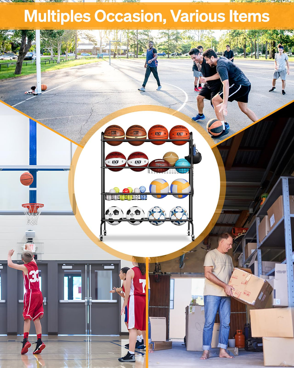 4 Tier Basketball Rack with Wheels G643383