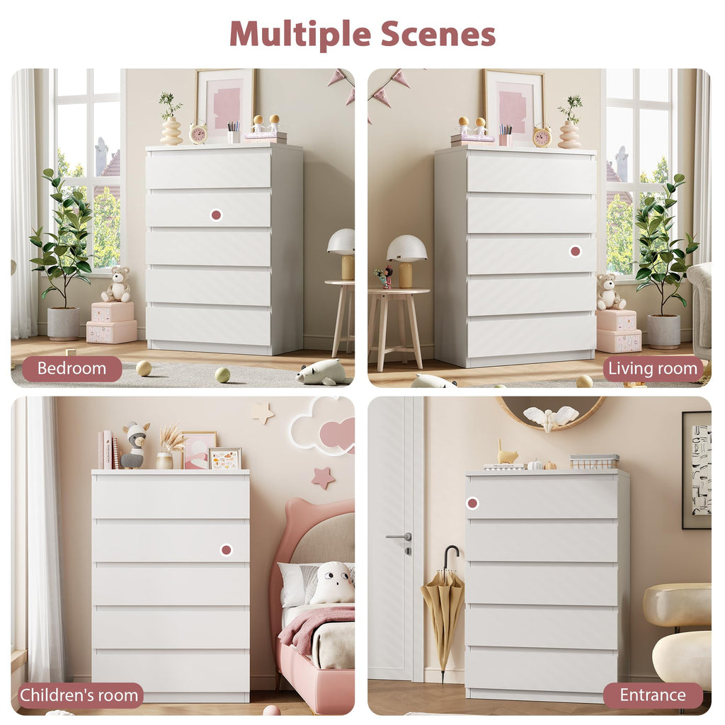 White 5 Drawer Dresser Chest of Drawers M860028