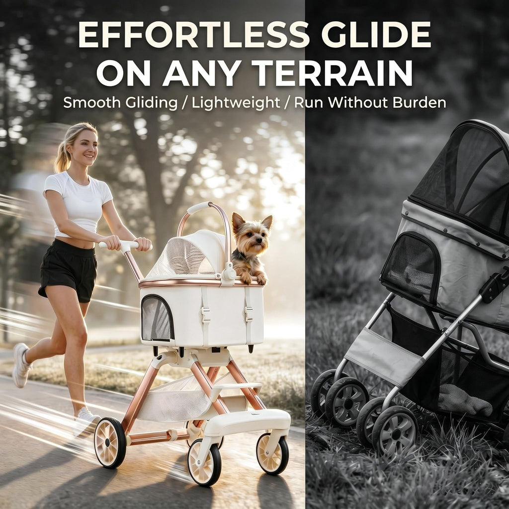 Pink Pet Stroller with One-Touch Brake D1359