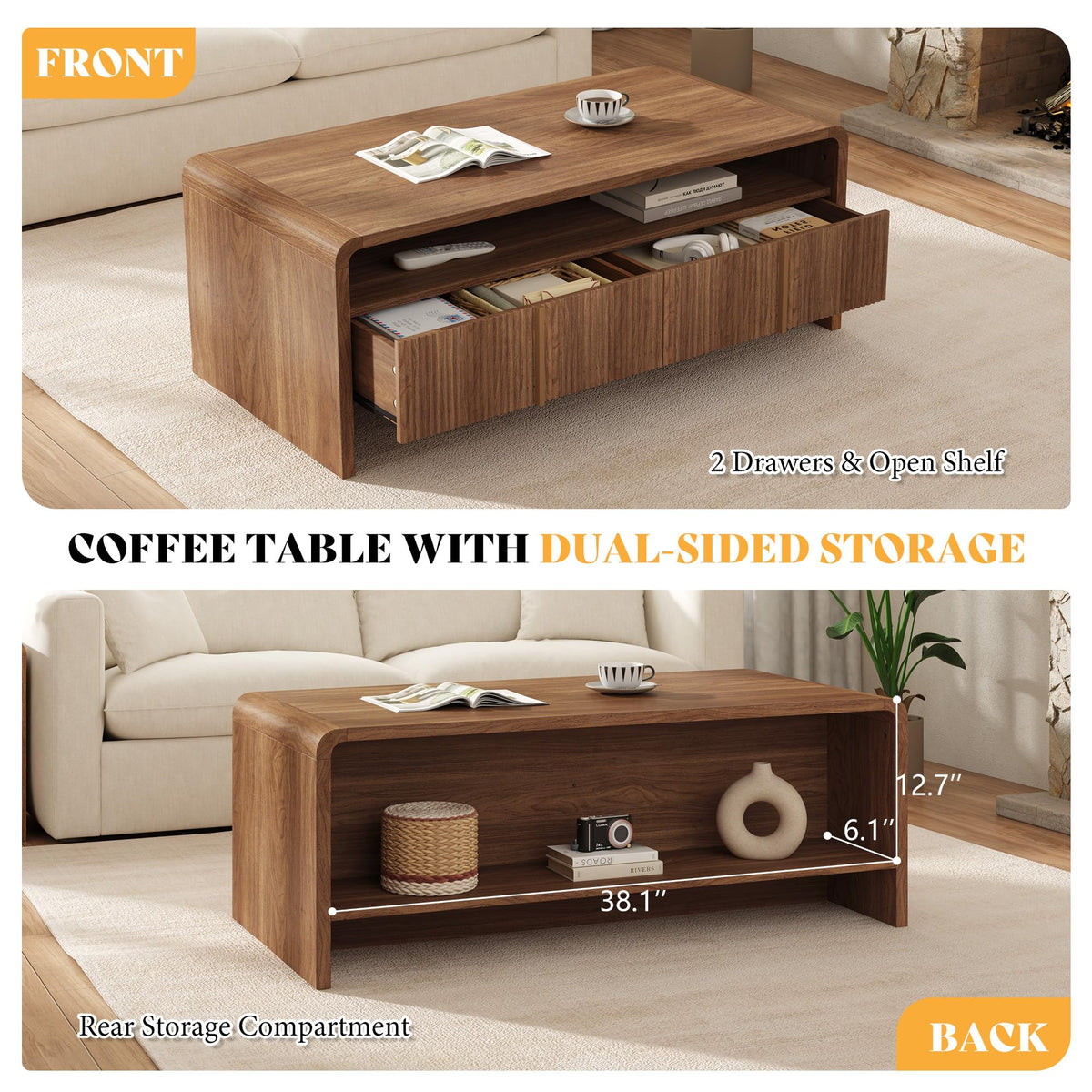 Fluted Coffee Table with Storage R5231