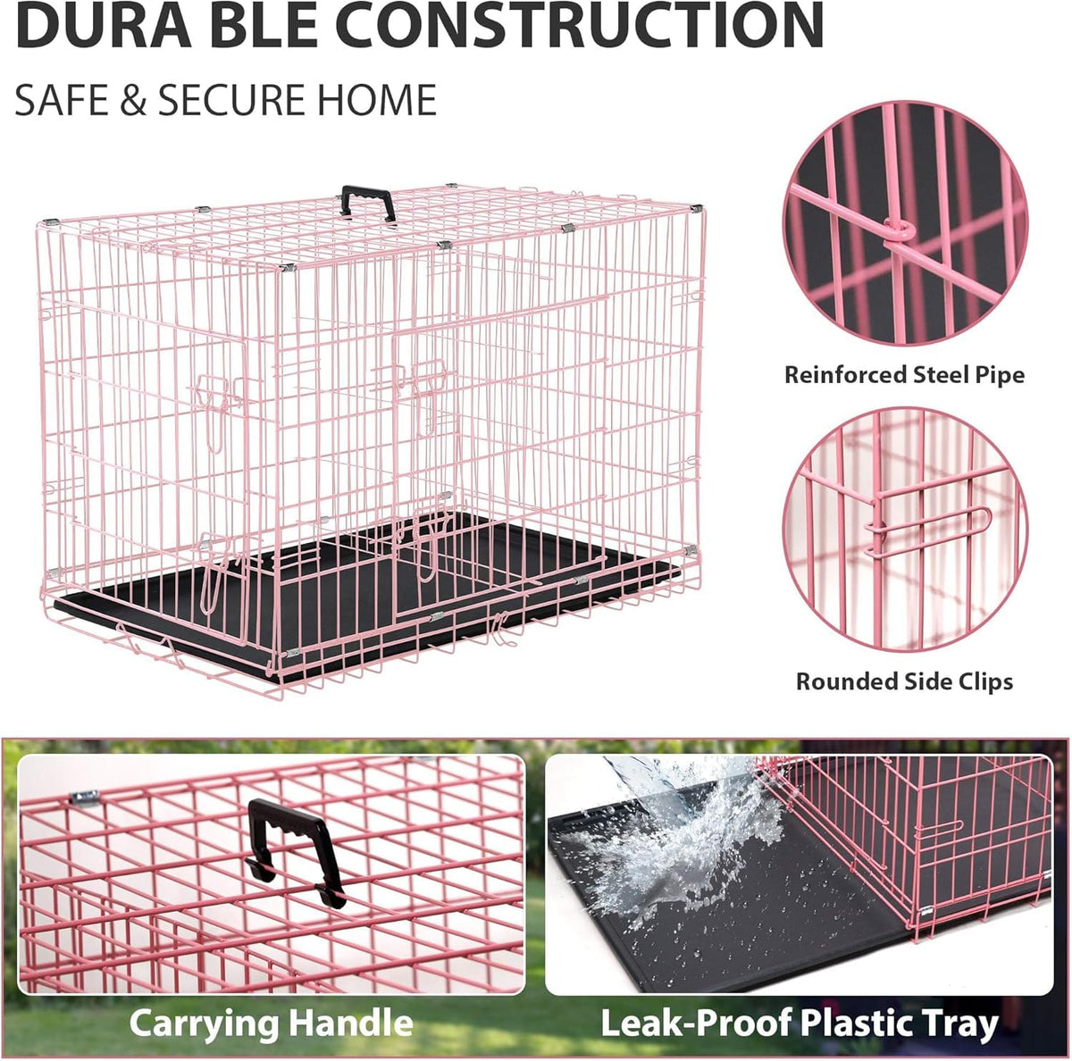 48 Inch Extra Large Pink Folding Metal Wire Dog Crate with Divider Panel I2512