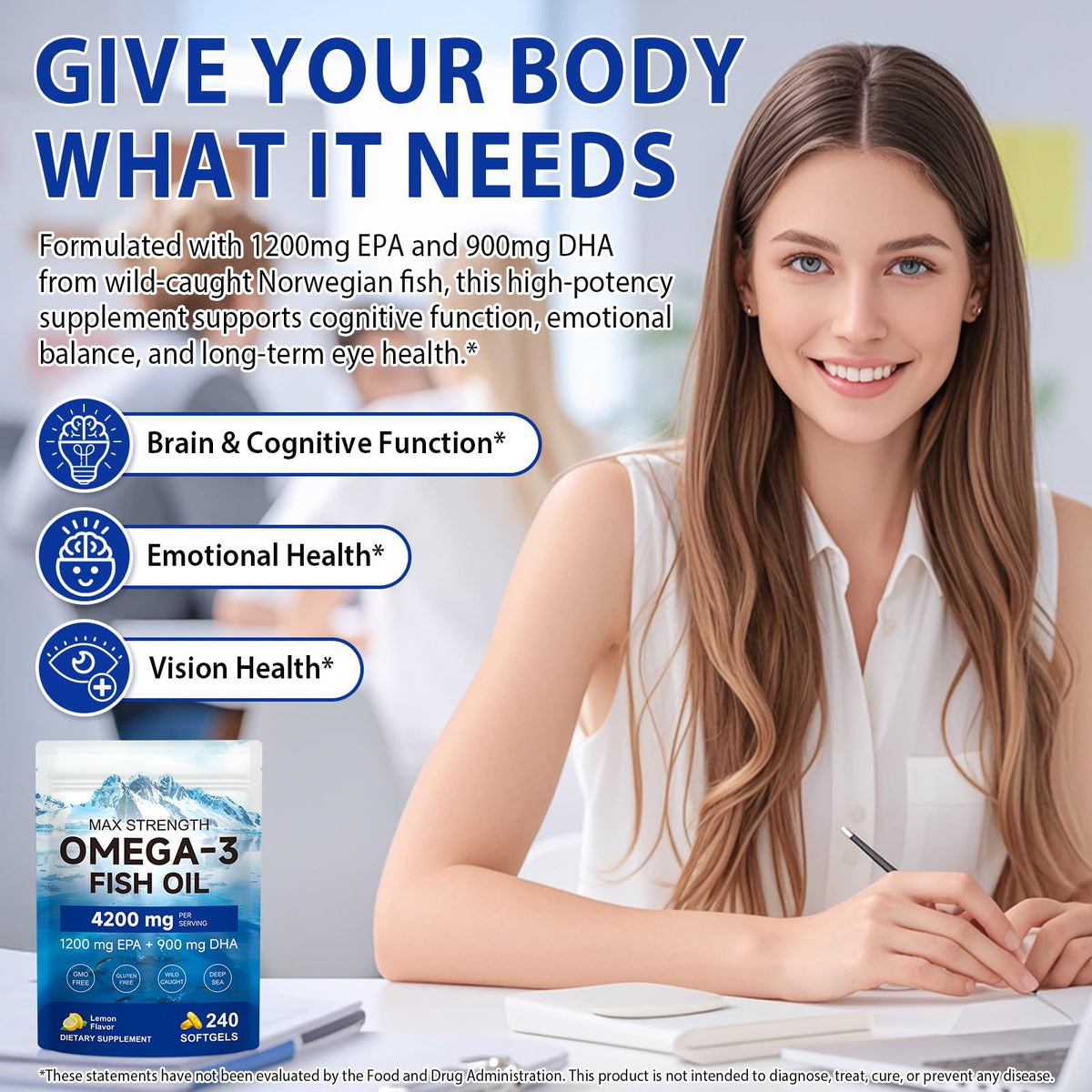 Omega 3 Fish Oil Supplement 240 Softgels Lemon Flavor Z27846