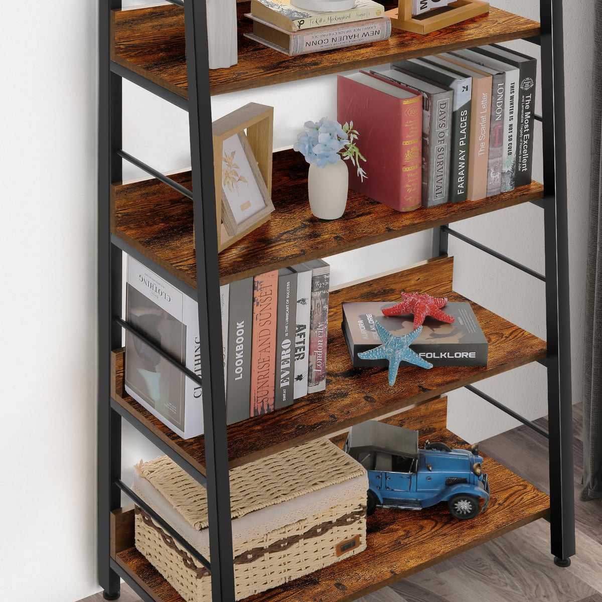 5 Tier Wood Metal Ladder Shelf Bookcase Y588