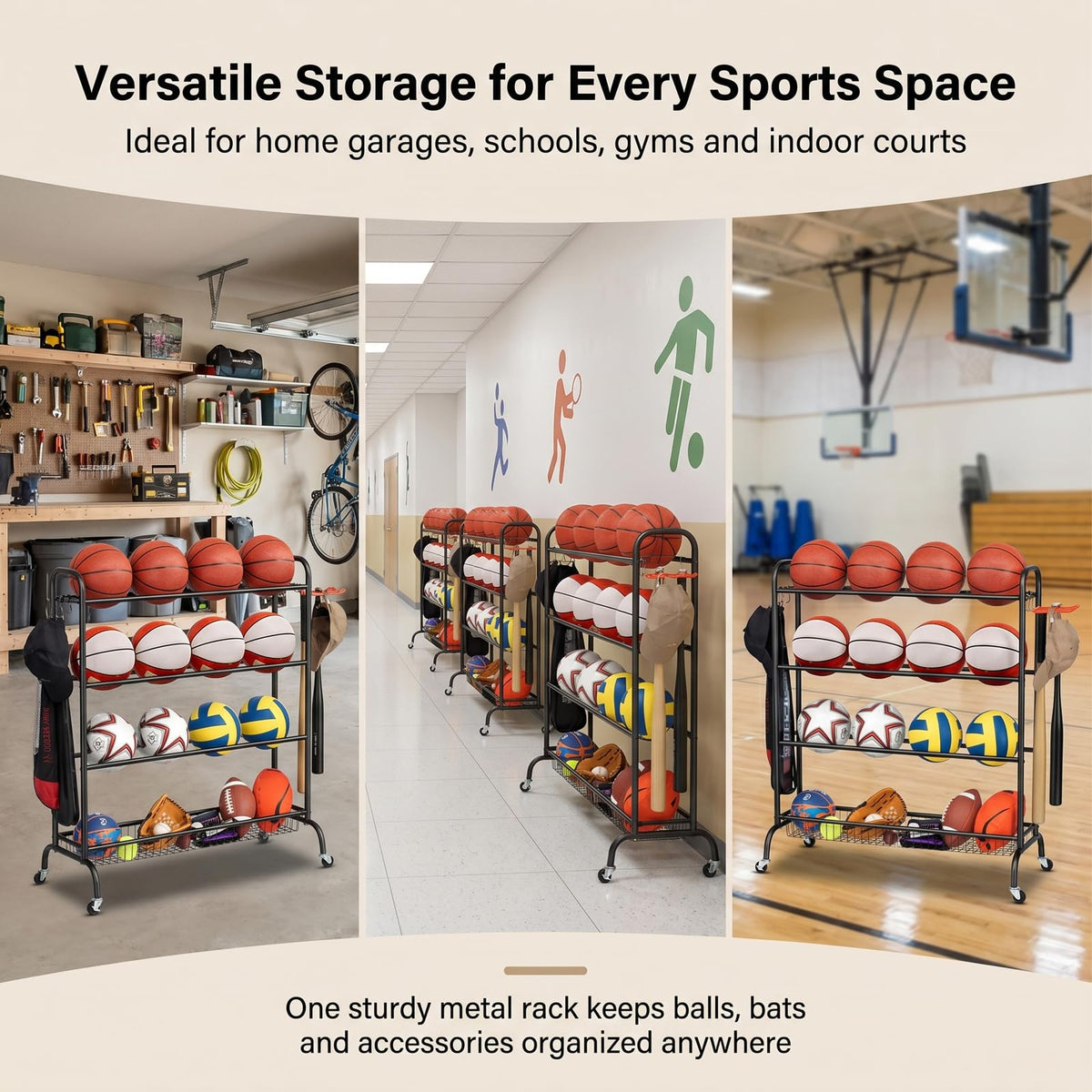 4 Tier Basketball Rack with Wheels G643383