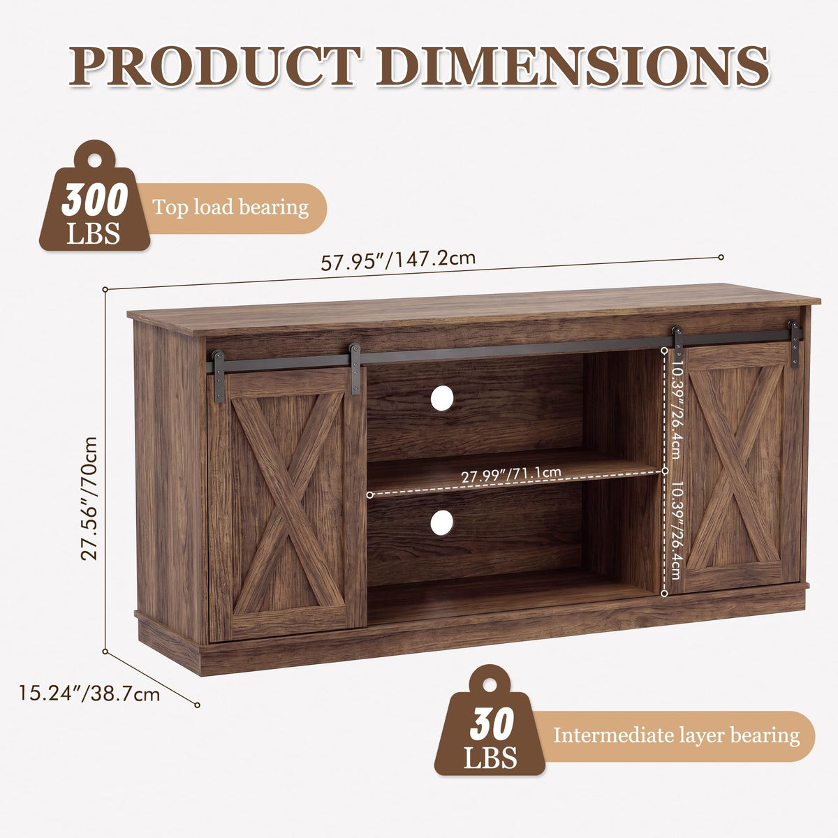 65 Inch Rustic Brown Farmhouse TV Stand R9483