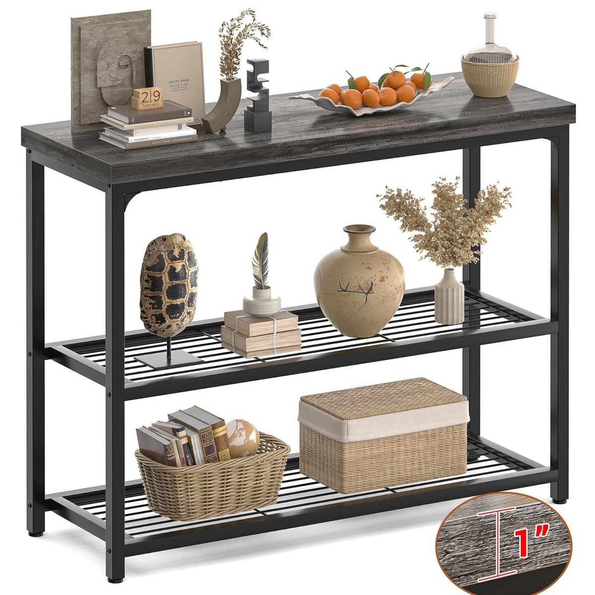 32" 3-Tier Oak Grey Console Table U783717