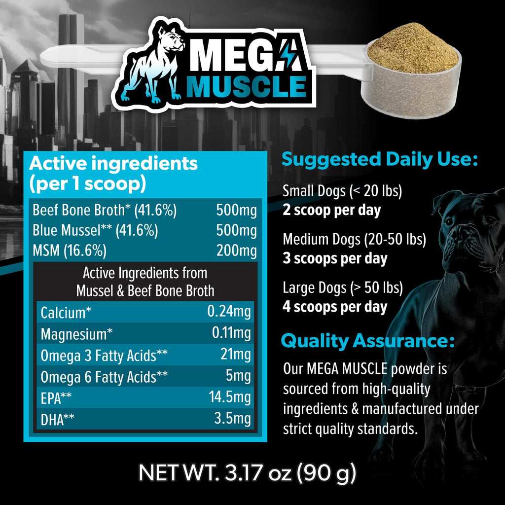 Dog Muscle Support Powder Blue Mussel Bone Broth Food Topper 3.2 oz C26502