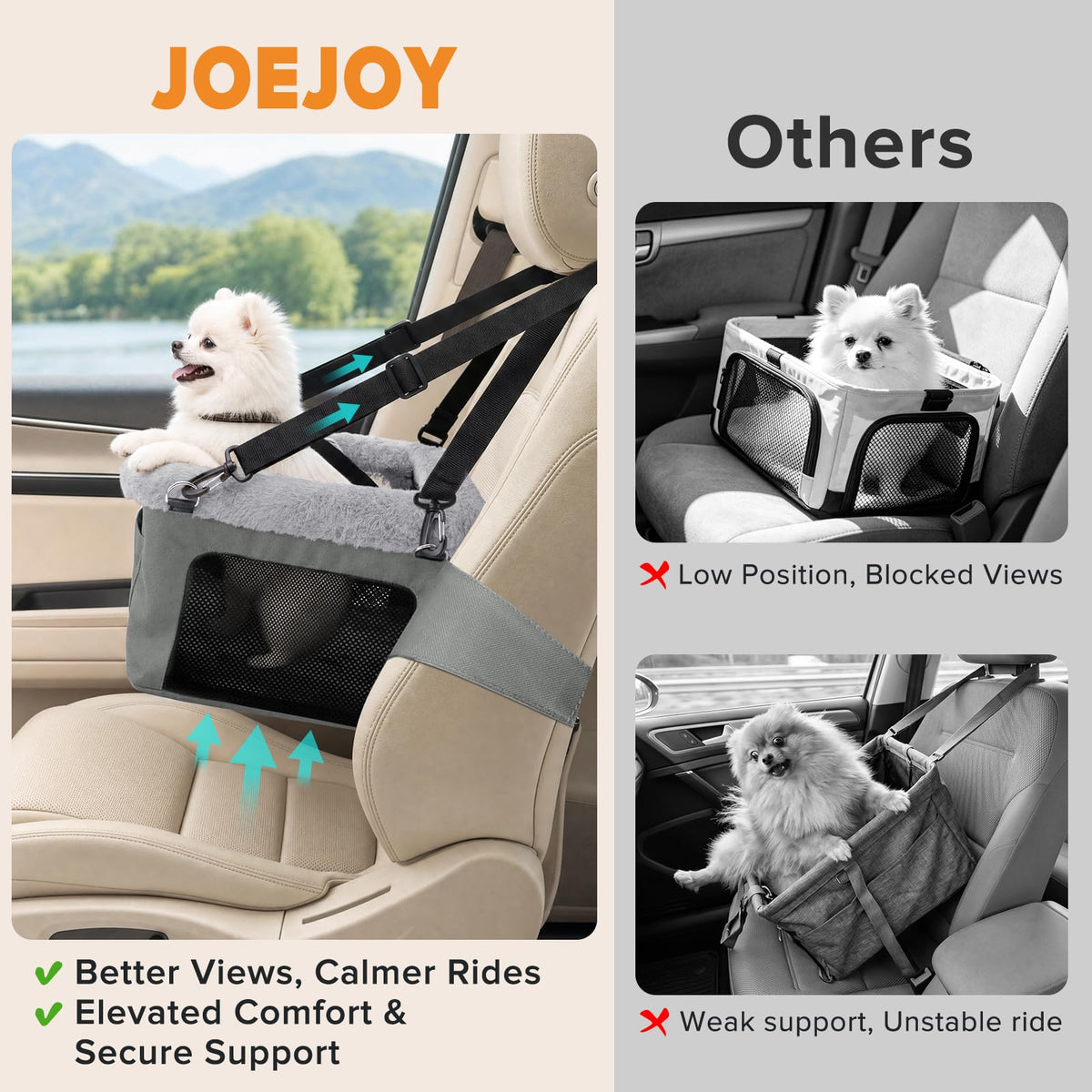 Dog Booster Seat with Metal Frame and Safety Leash, Grey G558771