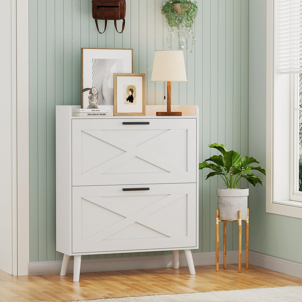 Farmhouse Shoe Storage Cabinet with Flip Drawers N2478