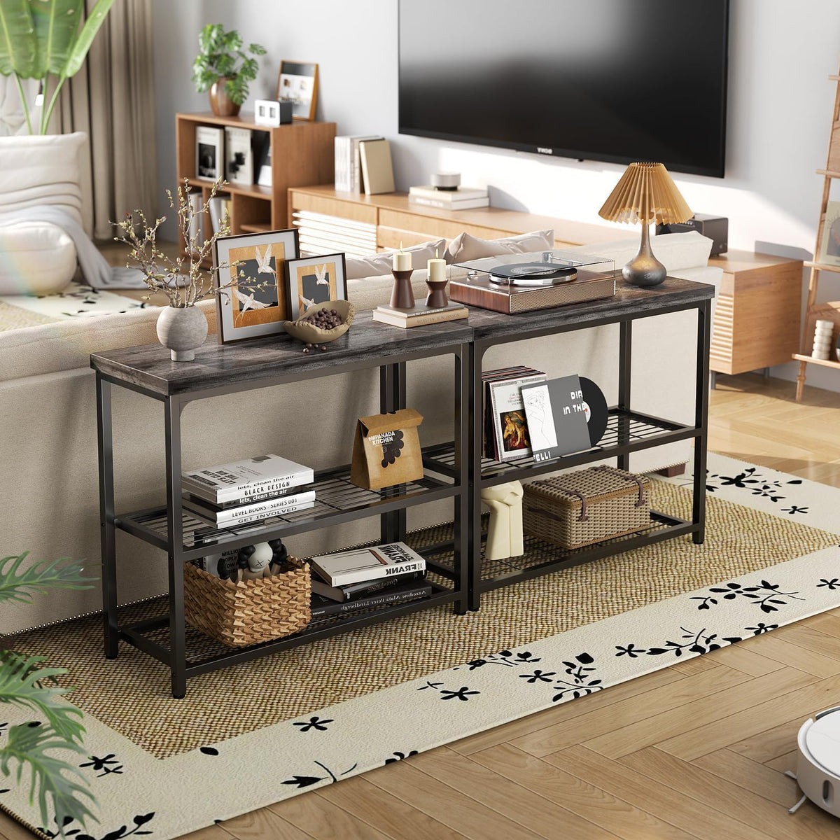 32" 3-Tier Oak Grey Console Table U783717