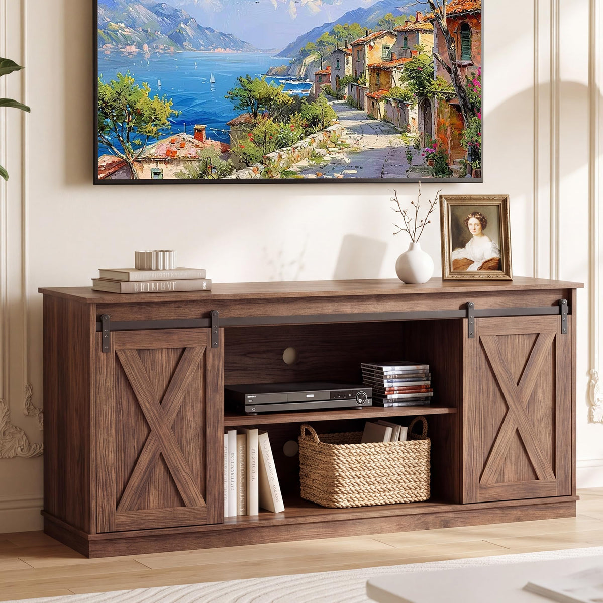 65 Inch Rustic Brown Farmhouse TV Stand R9483