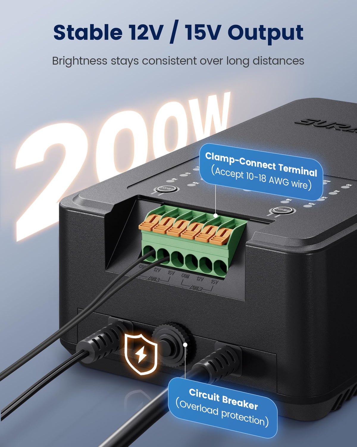 200W Low Voltage Landscape Transformer with Timer Y48058