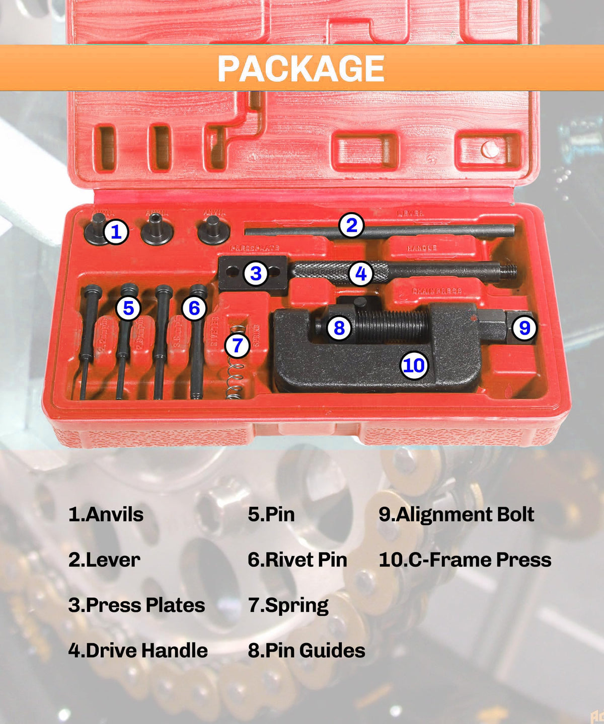 19PCS Chain Breaker Bike Tool Kit T46796
