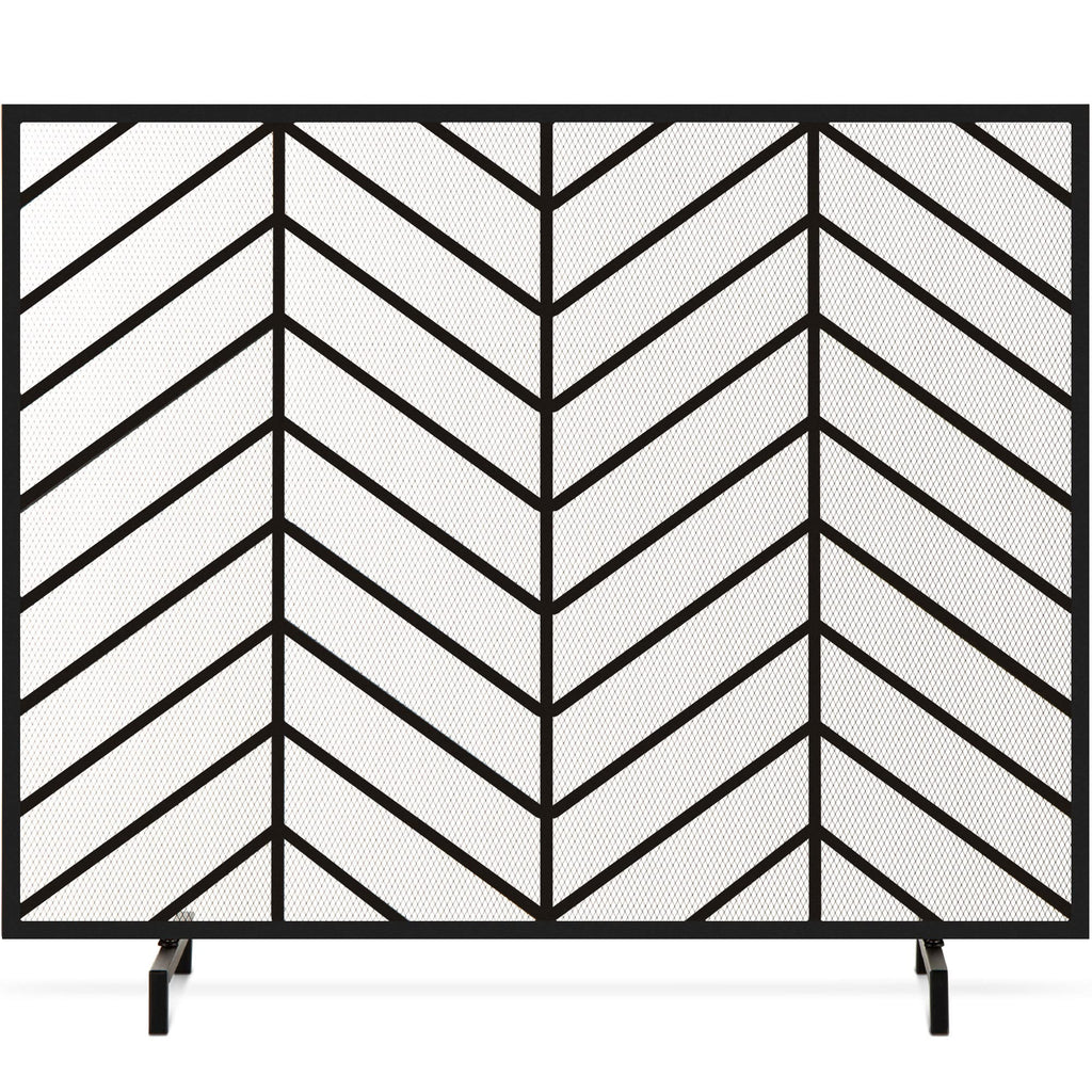38x31in Wrought Iron Mesh Chevron Fireplace Screen J142929