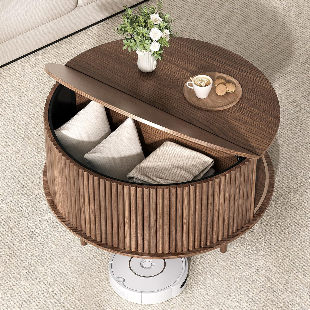 Round Coffee Table with Storage, 31.5", Walnut C717