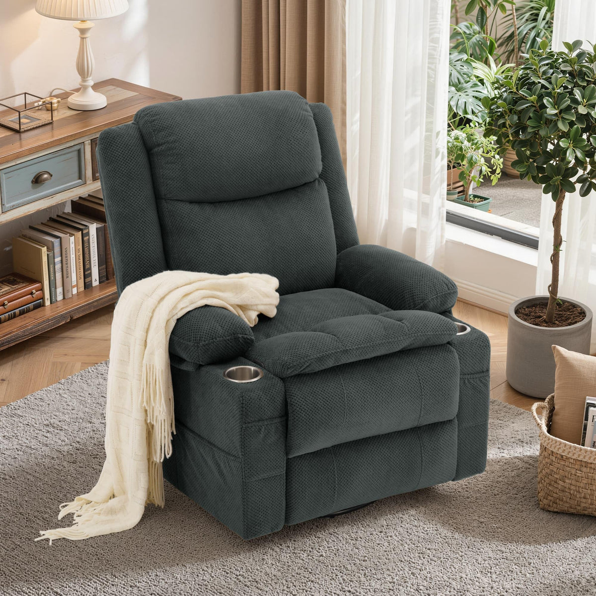 Gray Swivel Rocker Recliner with Massage & Heat C121409