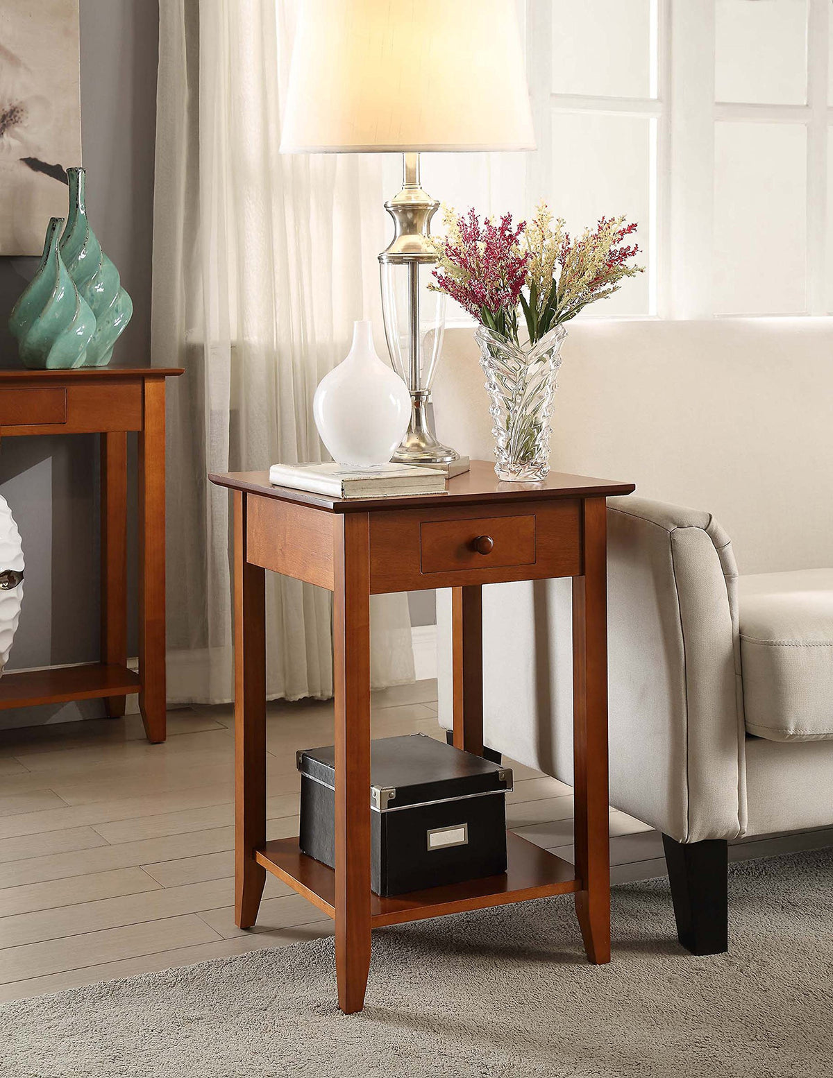 Cherry End Table with Drawer and Shelf G40311