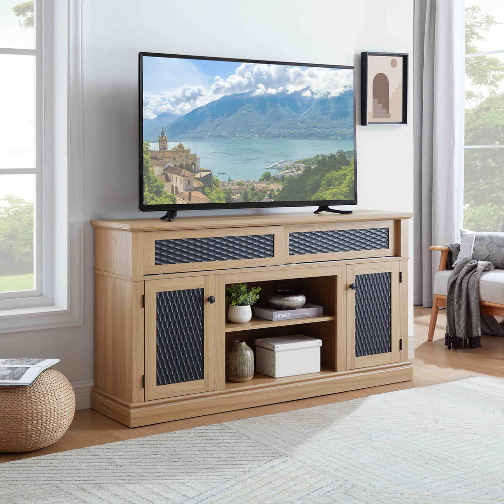 58 Inch Light Oak TV Stand with Sliding Doors K29830