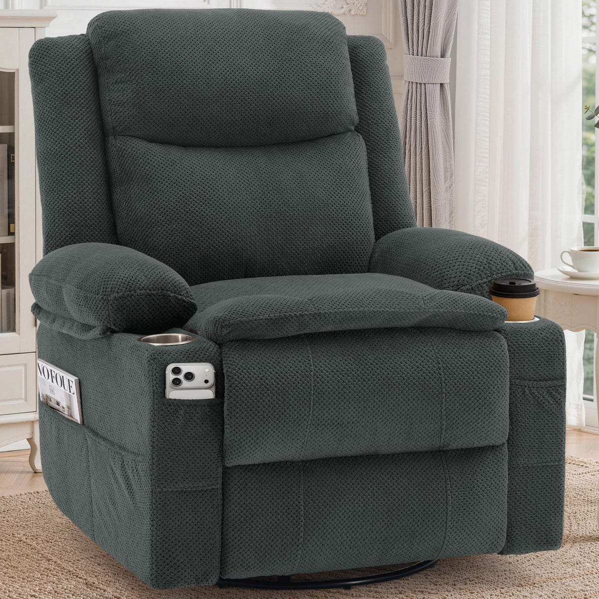 Gray Swivel Rocker Recliner with Massage & Heat C121409