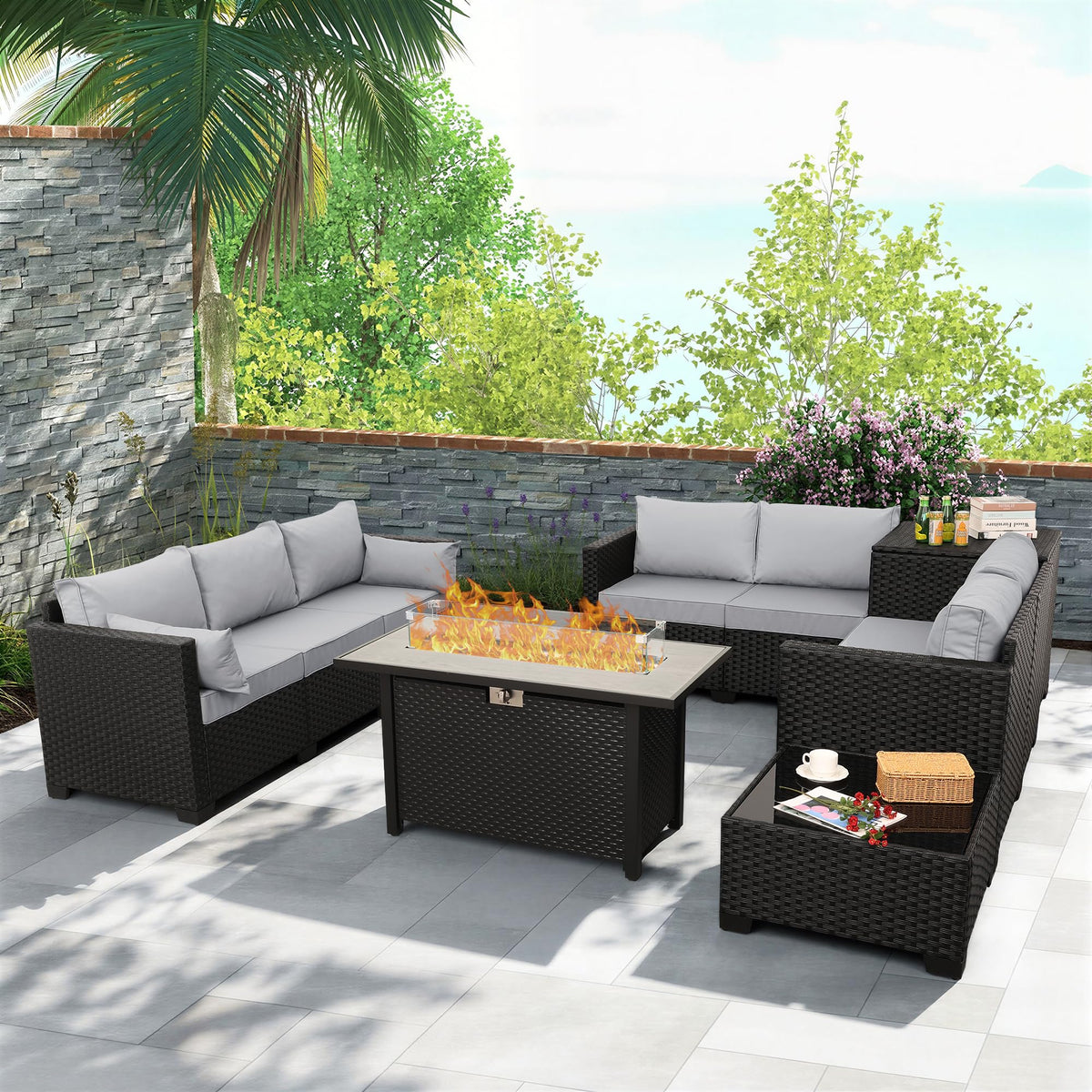 6 PCS Patio Furniture Set with Fire Table and Storage Box W17287