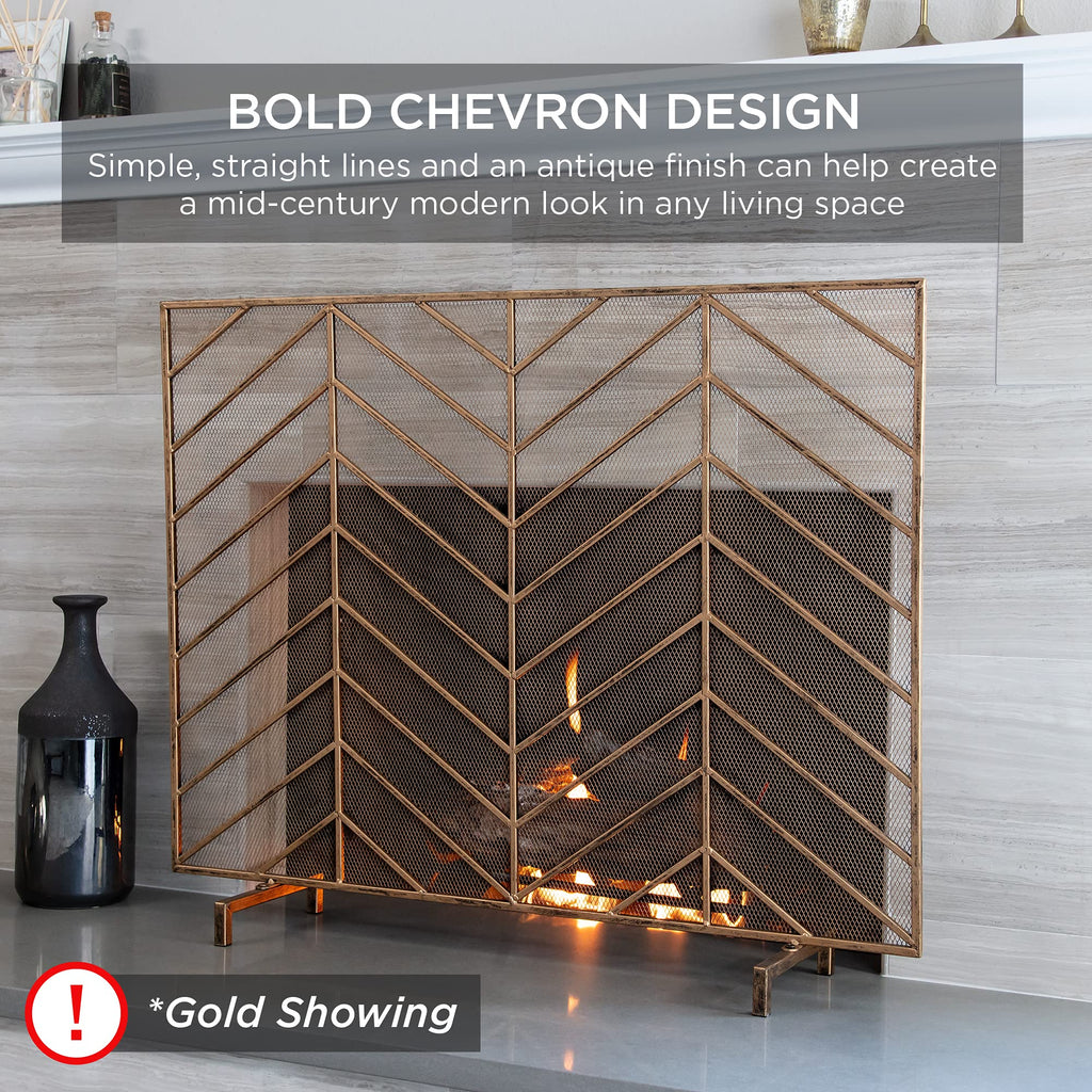 38x31in Wrought Iron Mesh Chevron Fireplace Screen J142929