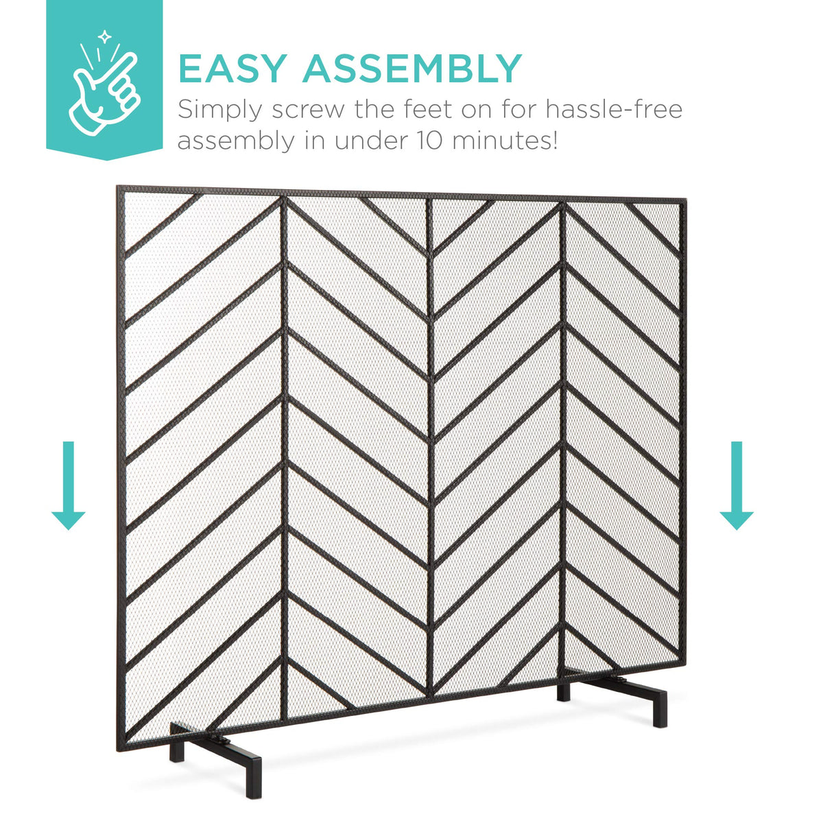 38x31in Wrought Iron Mesh Chevron Fireplace Screen J142929
