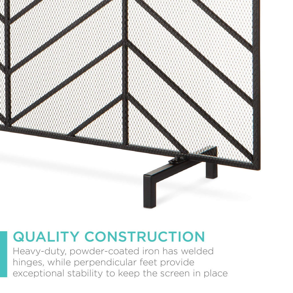 38x31in Wrought Iron Mesh Chevron Fireplace Screen J142929