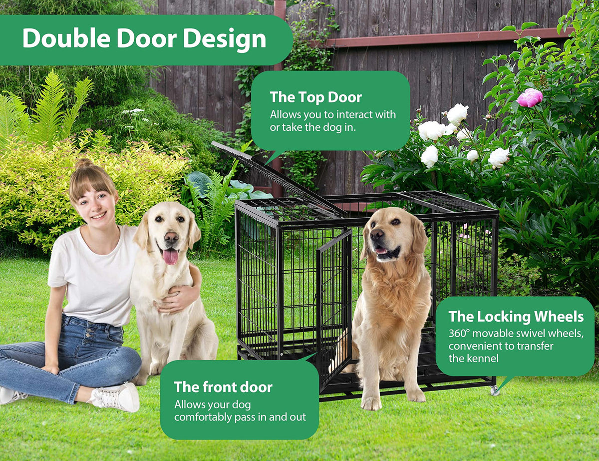 48'' Heavy Duty Metal Dog Crate with Wheels W1669