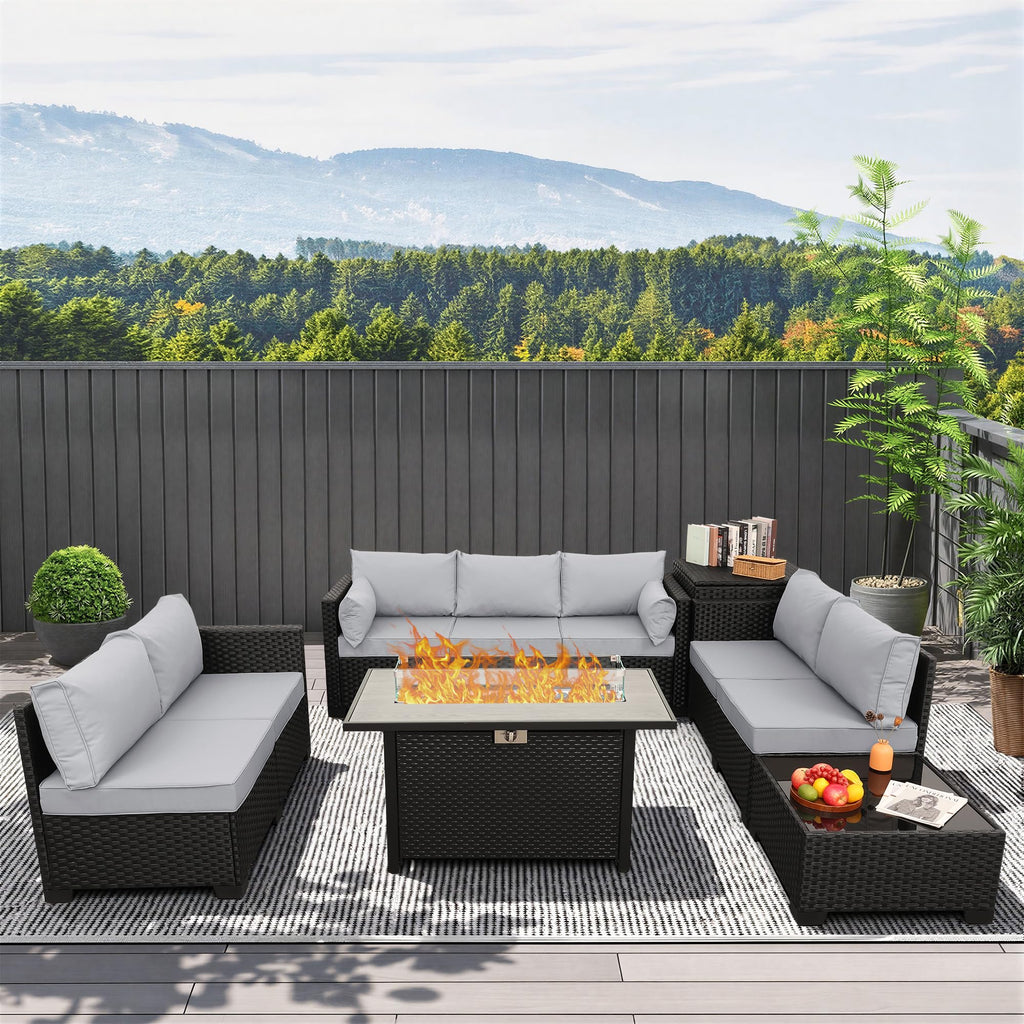 6 PCS Patio Furniture Set with Fire Table and Storage Box W17287