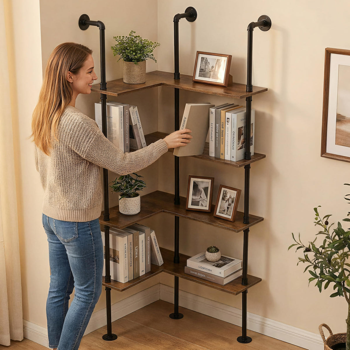 Industrial Pipe Corner Bookshelf I3201