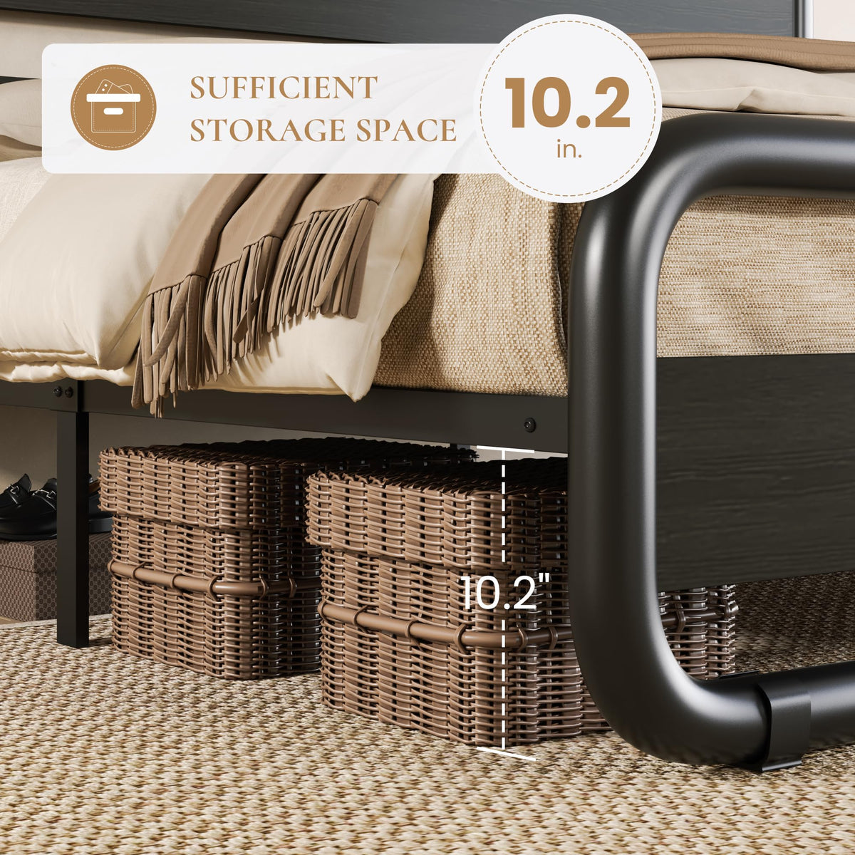 Full Size Metal Bed Frame with Wooden Headboard R5353
