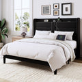 Queen Size Black Velvet Upholstered Platform Bed Frame with Storage Headboard P1890