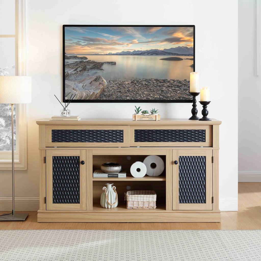 58 Inch Light Oak TV Stand with Sliding Doors K29830